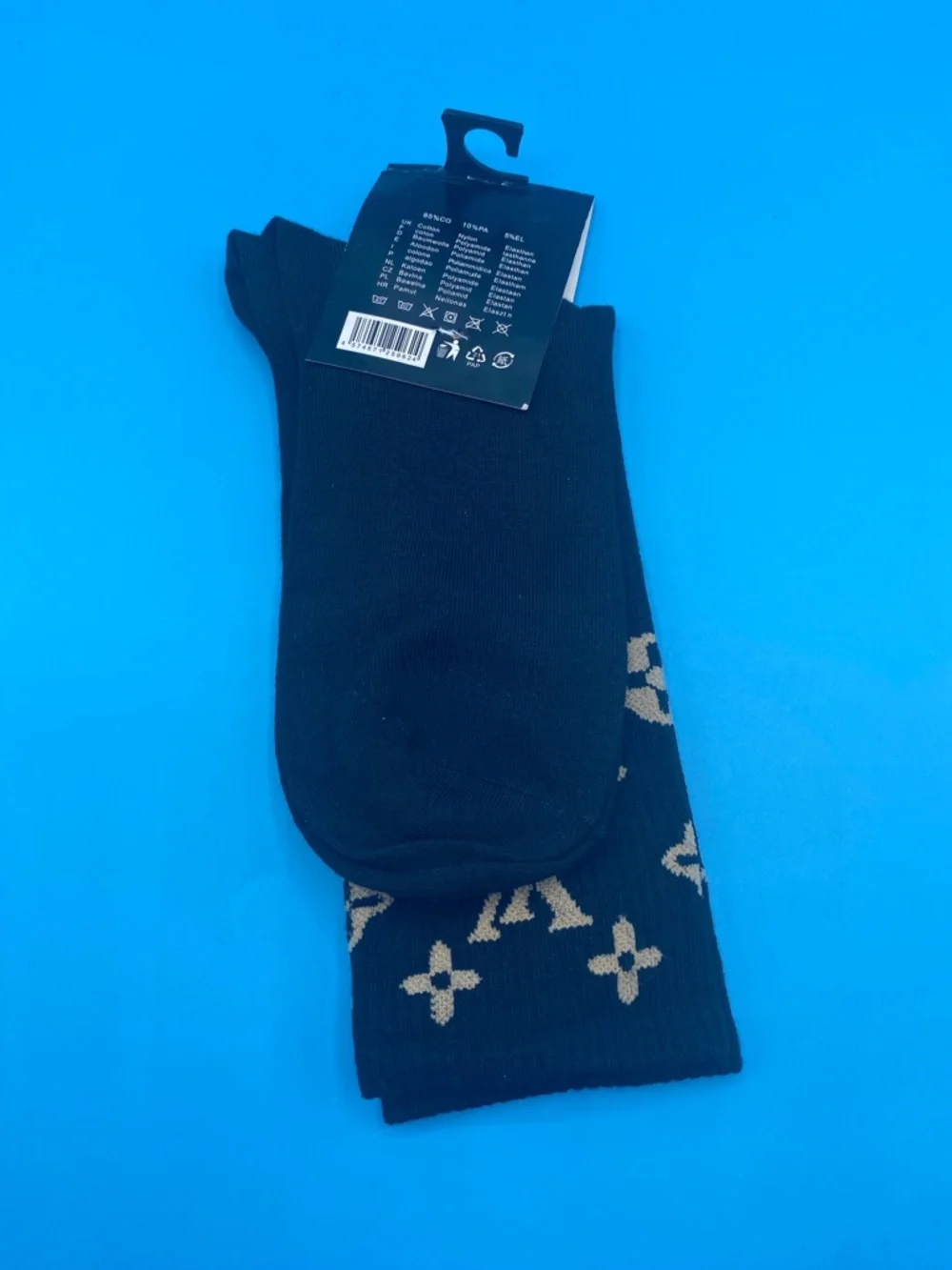 Louis Vuitton Black Socks with Beige Monogram
